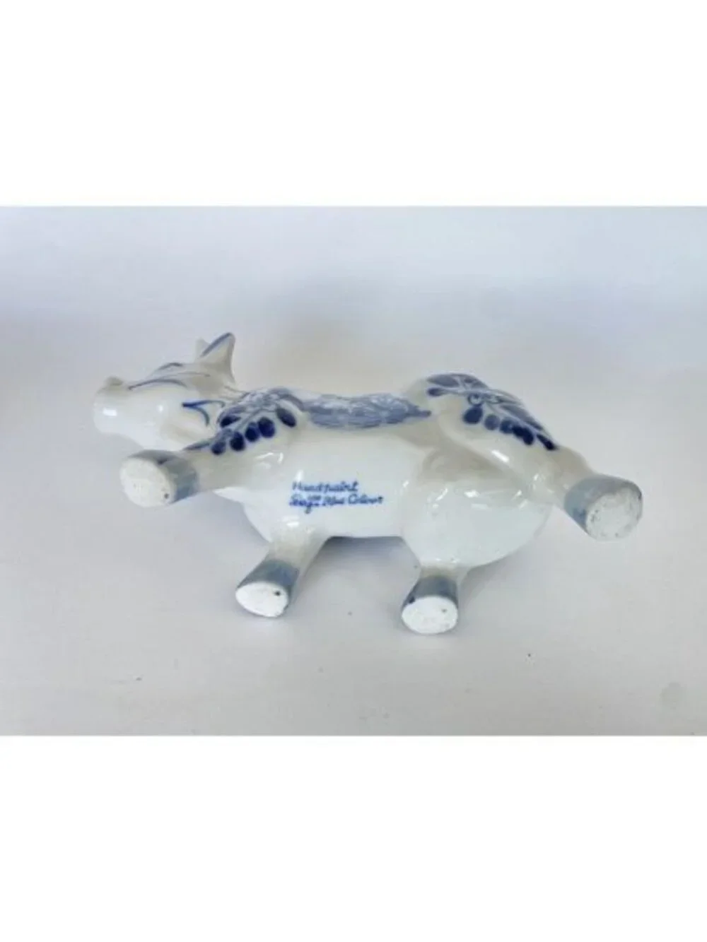 Delft Hand Painted Blue Cow Pitcher Creamer Holland Windmill Floral Vintage